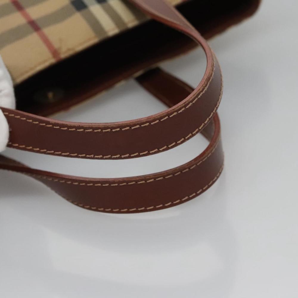 BURBERRY Nova Check Hand Bag PVC Beige Brown gold Auth 110504 - Picture 10 of 16